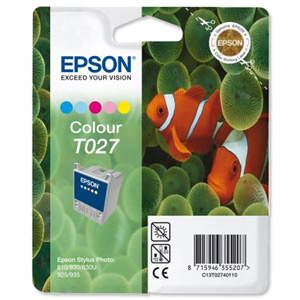 Epson T027 Inkjet Cartridge Intellidge Fish Page Life 220pp Colour Ref C13T02740110 Ident: 803D