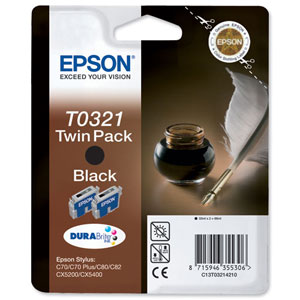 Epson T0321 Inkjet Cartridge DURABrite Quill Page Life 1240pp Black Ref C13T03214010