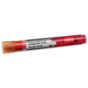 Nobo Liquid Ink Drymarker Drywipe Flipchart OHP Bullet Tip Line Width 3mm Red Ref 1901074 [Pack 12]