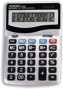 Aurora Calculator Desktop Battery/Solar-power 12 Digit 3 Key Memory 133x198x34mm Ref DT303