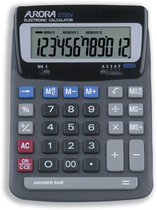 Aurora Calculator Desktop Battery/Solar-power 12 Digit 2x3 Key Memory 140x198x46mm Ref DT85V