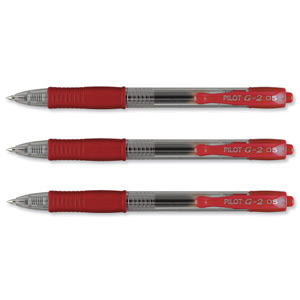 Pilot G205 Gel Rollerball Pen Rubber Grip Retractable 0.5mm Tip 0.3mm Line Red Ref 040101202 [Pack 12]