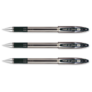 Pilot G-3 Gel Rollerball Pen Refillable Rubber Grip 0.7mm Tip 0.5mm Line Black Ref 090101201 [Pack 12]
