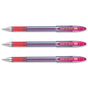 Pilot G-3 Gel Rollerball Pen Refillable Rubber Grip 0.7mm Tip 0.5mm Line Red Ref 090101202 [Pack 12]