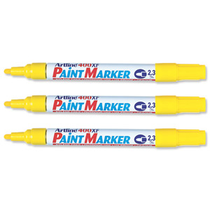 Artline 400 Paint Markers for Outdoor or Industrial Use Bullet Tip 2.3mm Line Yellow Ref A4006 [Pack 12]