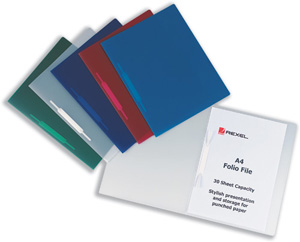 Rexel Folio File Semi-rigid Plastic with Front Cover Sheet A4 Frosted Assorted Ref 2100592 [Pack 5]