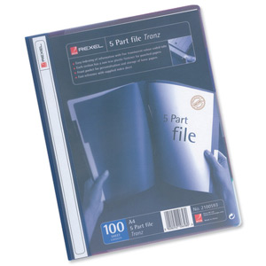 Rexel Tranz File 5-Part Polypropylene with Colour-coded Indexed Sections A4 Translucent Ref 2100593