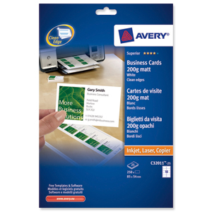 Avery Quick and Clean Business Cards Laser 200gsm 10 per Sheet White Ref C32011-25UK [250 Cards]