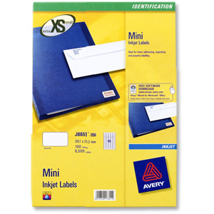 Avery Mini Labels Inkjet 65 per Sheet 38.1x21.2mm White Ref J8651-100 [6500 Labels]