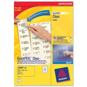 Avery Mini Labels Inkjet 65 per Sheet 38.1x21.2mm Clear Ref J8551-25 [1625 Labels]