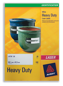 Avery Heavy Duty Labels Laser 1 per Sheet 210x297mm White Ref L4775-20 [20 Labels]