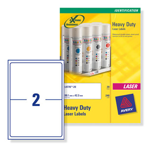Avery Heavy Duty Labels Laser 2 per Sheet 199.6x143.5mm White Ref L7068-20 [40 Labels]