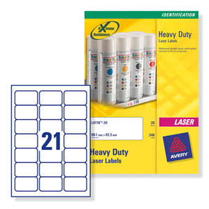 Avery Heavy Duty Labels Laser 21 per Sheet 63.5x38.1mm White Ref L7060-20 [420 Labels]