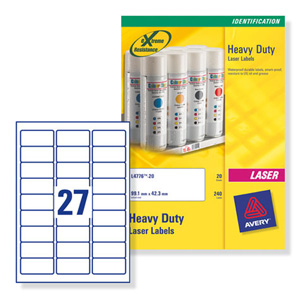 Avery Heavy Duty Labels Laser 27 per Sheet 63.5x29.6mm Silver Ref L6011-20 [540 Labels]
