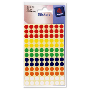 Avery Packet of Labels Diam.8mm Assorted Ref 32-291 [416 Labels]