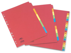 Concord Bright Subject Dividers Europunched 5-Part Extra Wide A4 Assorted Ref 52199