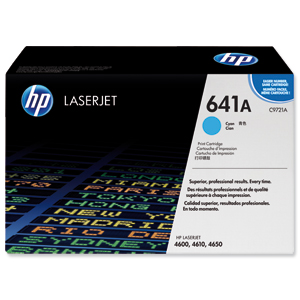 Hewlett Packard [HP] No. 641A Laser Toner Cartridge Page Life 8000pp Cyan Ref C9721A