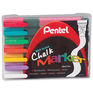 Pentel Chalk Marker Waterproof Wet Erase Chisel Tip Assorted Ref SMW26-7 [Pack 7]