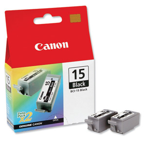 Canon BCI-15BK Inkjet Cartridge Page Life 185pp Black Ref 8190A002 [Pack 2]