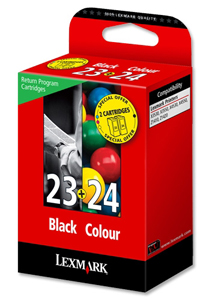 Lexmark No. 23 and No. 24 Inkjet Cartridge Page Life 215/185pp Black/Colour Ref 18C1419E [Pack 2] Ident: 822F