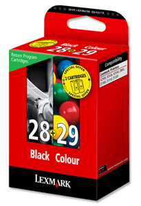 Lexmark No. 28 and No. 29 Inkjet Cartridge Page Life 175/150pp Black/Colour Ref 18C1520E [Pack 2] Ident: 822H