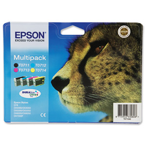 Epson Ultra Inkjet Cartridges Cyan Magenta Yellow Black 4-Pack Ref T07154010