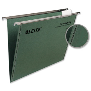 Leitz Ultimate Suspension File Recycled with Tabs Inserts V-Base Foolscap Green Ref 17440055 [Pack 50]