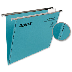 Leitz Ultimate Suspension File Recycled with Tabs Inserts V-Base Foolscap Blue Ref 17440035 [Pack 50]