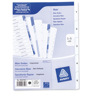 Avery Index Unpunched 1-5 White A4 Ref 05247061 [Pack 20]