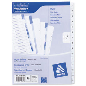 Avery Index Unpunched 1-15 White A4 Ref 05241061 [Pack 5]