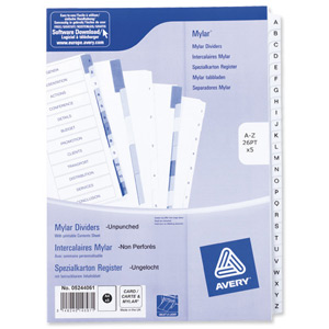 Avery Index Unpunched A-Z 26-Part White A4 Ref 05244061 [Pack 5]