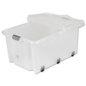 Strata Storemaster Supa Crate Folding Lid 6 Wheels 75 Litres 705x470x330mm Clear Ref HW359CLR [Pack 5]