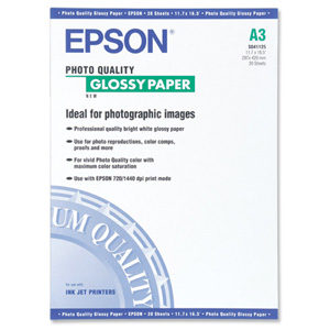 Epson Photo Quality Inkjet Paper Glossy 141gsm Max.1440dpi A3 Ref S041125 [20 Sheets]