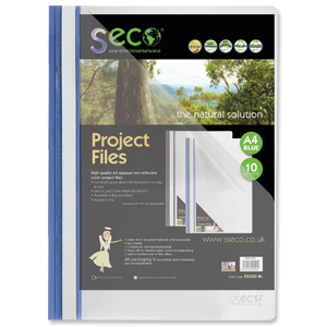 SSeco Project File Polypropylene Oxo-biodegradable Flat Bar Opaque Front A4 Blue Ref KS320-BU [Pack 10]