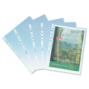 SSeco Punched Pockets Polypropylene Oxo-biodegradable Multipunched 50 micron A4 Clear Ref PP50 [Pack 100]