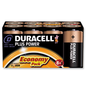 Duracell Plus Power Battery Alkaline 1.5V D Ref 81275540 [Pack 8]
