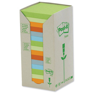 Post-it Notes Pad Recycled Tower Pack 76x76mm Pastel Rainbow Ref 654-1RPT [Pack 16]