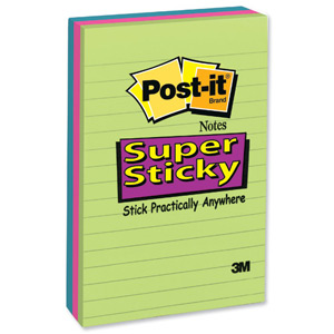 Post-it Super Sticky Removable Notes Pad 90 Sheets 102x152mm Ultra Assorted Ref 660-3SSUC [Pack 3]