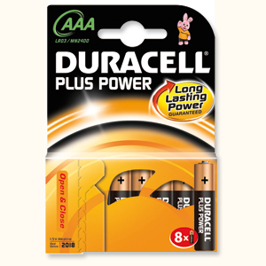 Duracell Plus Power Battery Alkaline AAA Size 1.5V Ref 81275266 [Pack 8]