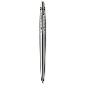 Parker Premium Jotter Ball Pen Chiselled Stainless Steel Chrome-colour Trim and Blue Ink Ref S0908840