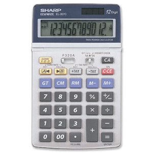Sharp Calculator Tax Euro Desktop Tax Battery/Solar-power 12 Digit 108x175x22mm Ref EL337C