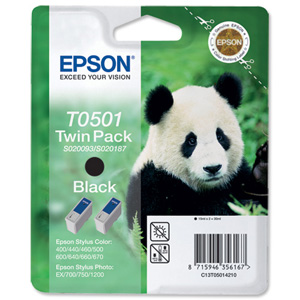 Epson Inkjet Cartridge Page Life 540pp Black Ref T50142 [Pack 2]