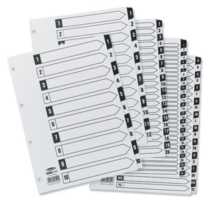Concord Black and White Index Mylar-reinforced with Alternating Tabs 4 Holes 1-10 A4 Ref CS34