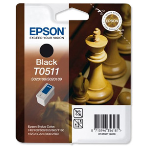 Epson T0511 Inkjet Cartridge Chess Page Life 900pp Black Ref C13T05114010 Ident: 803L