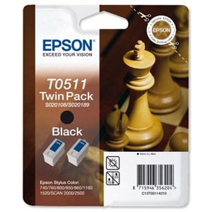 Epson T0511 Inkjet Cartridge Chess Page Life 1800pp Black Ref C13T05114210 Ident: 803L