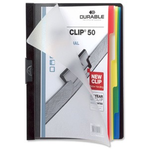 Durable Duraclip 50 Index Folder with 5-Part Divider for 50 Sheets A4 Black Ref 2234/01 [Pack 25]