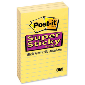 Post-it Super Sticky Removable Notes Ruled Pad 90 Sheets 102x152mm Yellow Ref 660S [Pack 6]