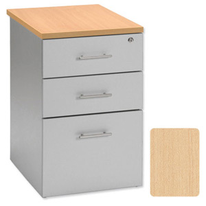 Tercel Eyas Desk-High Filing Pedestal 3-Drawer W400xD600xH725mm Maple Silver