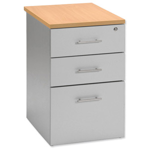 Tercel Eyas Desk-High Filing Pedestal 3-Drawer W400xD600xH725mm Beech Silver