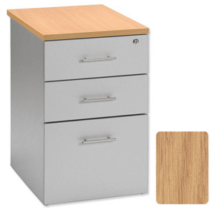 Tercel Eyas Desk-High Filing Pedestal 3-Drawer W400xD600xH725mm Oak Silver